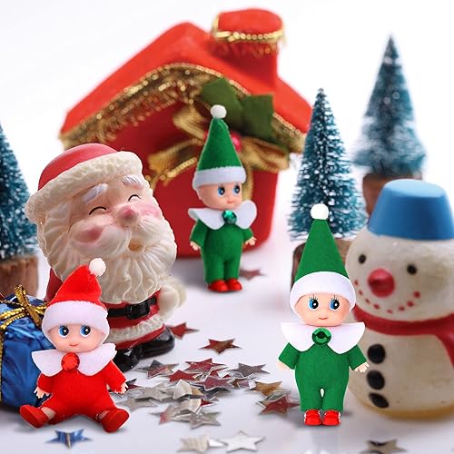 Miniatura 6 de 6 muñecas de elfo de Navidad para bebé, gemelos, juguetes para niños y niñas, accesorios en miniatura de Navidad para Año Nuevo (rojo, verde)