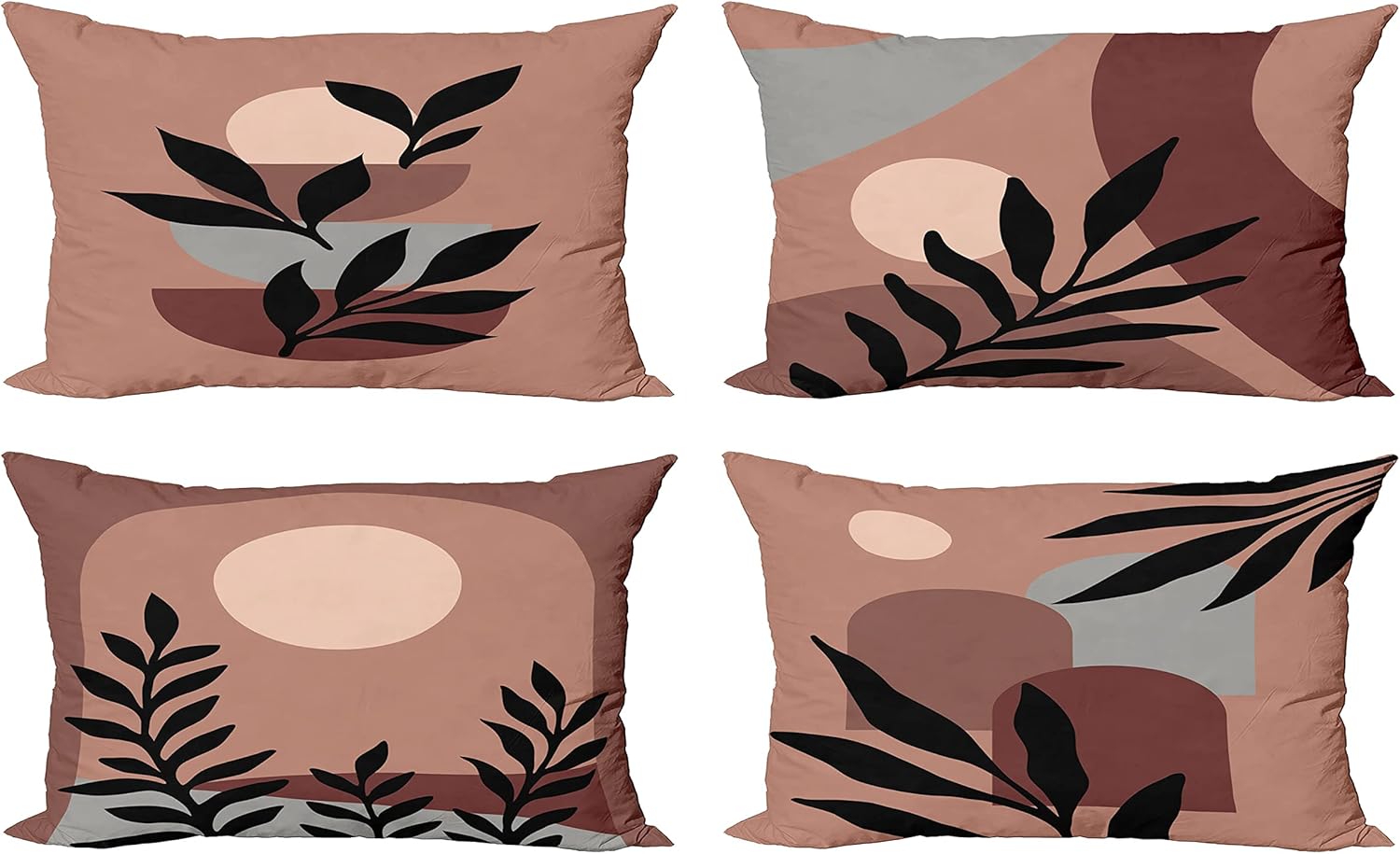 Ambesonne Minimal Throw Pillow Cushion Case Pack of 4, Modern Style Leaf Branch and Geometric Abstract Details Contemporary, Modern Accent Double-Sided Printing, 20" x 12", Pale Rust Dimgray Peach