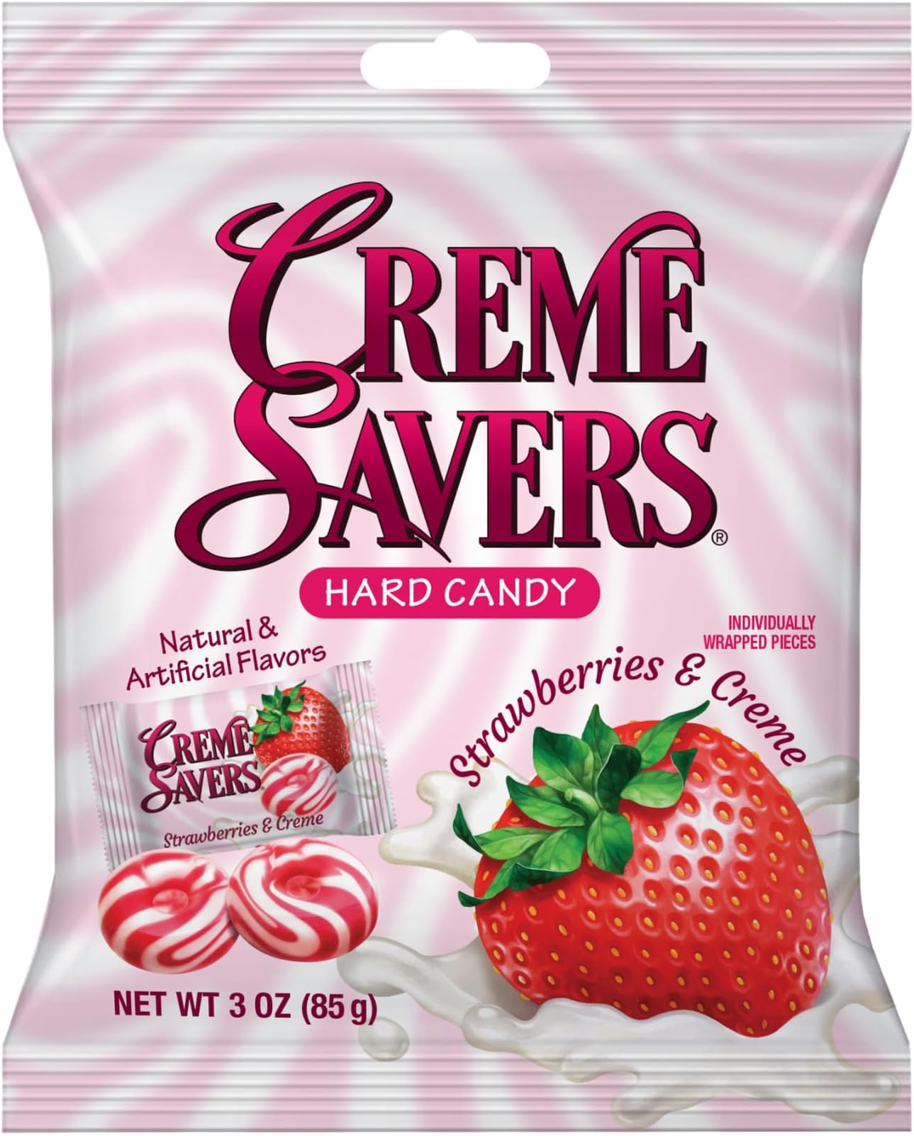 Creme Savers | Strawberries & Creme Hard Candy | 3 oz Bag | 12 Count