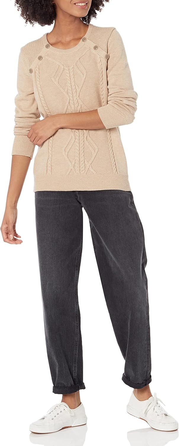 Cable Stitch Women's Raglan Long Sleeve Shaker Stitch Pullover Sweater - Fisherman Rib Knit Crewneck Cotton Top - Image 4