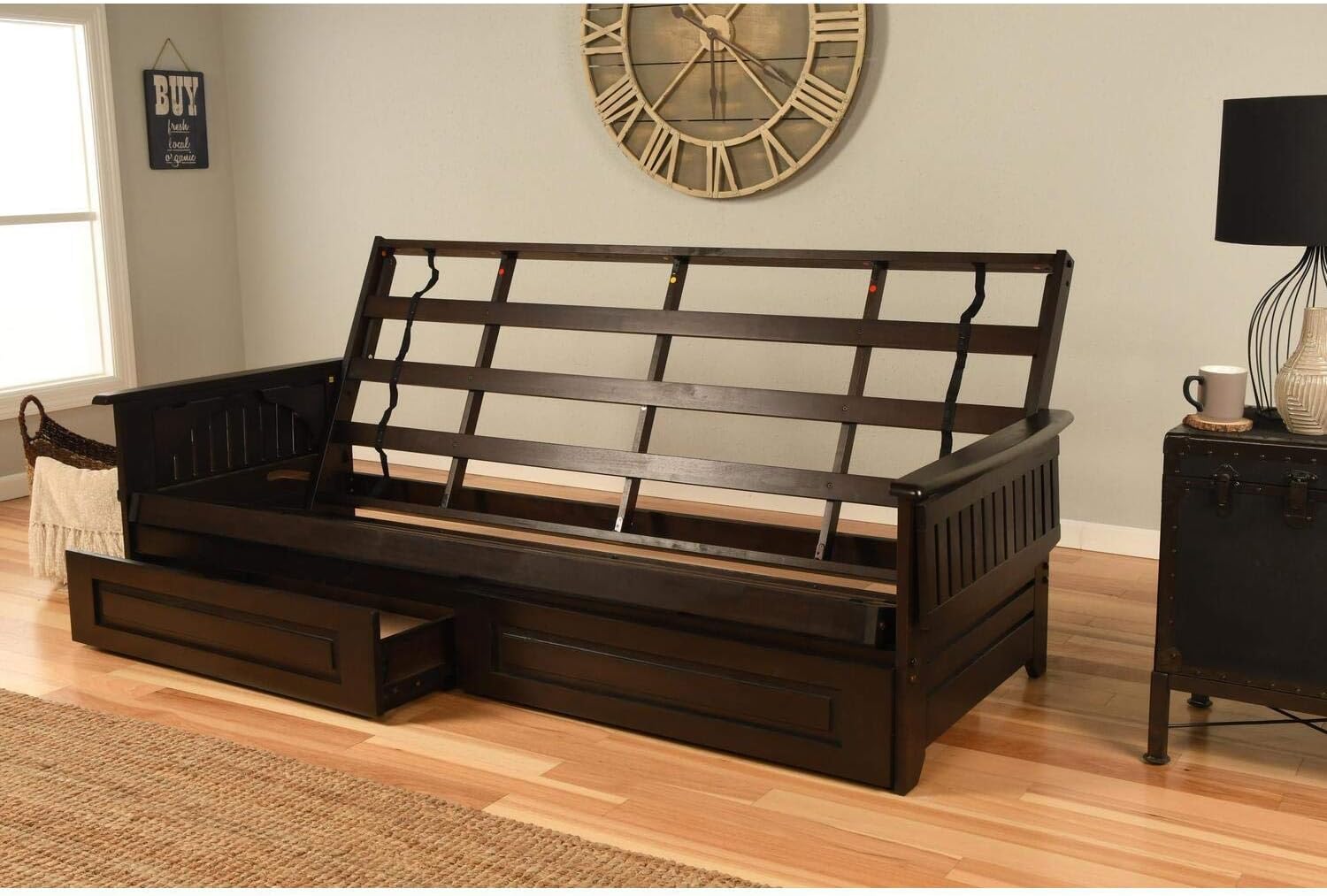 Kodiak Furniture Phoenix Queen Wood Futon Frame with Storage Drawers in Espresso