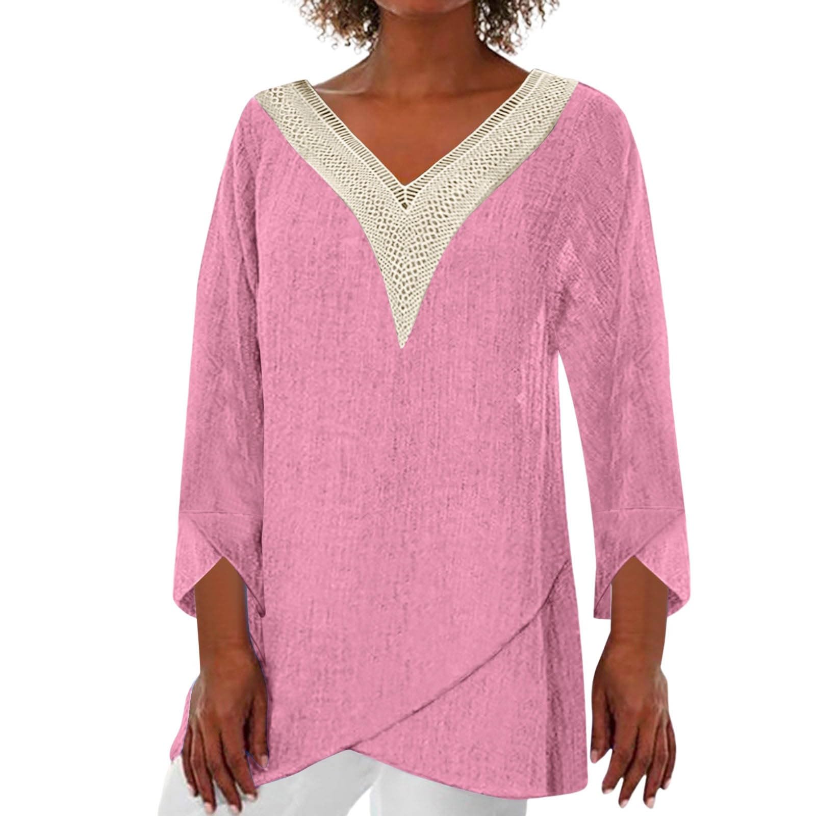 V Neck Ladies Tops and Blouses Long Sleeve Irregular Hem 2024 Patchwork Spitze Crisscross Tees Fashion Workout Shirt