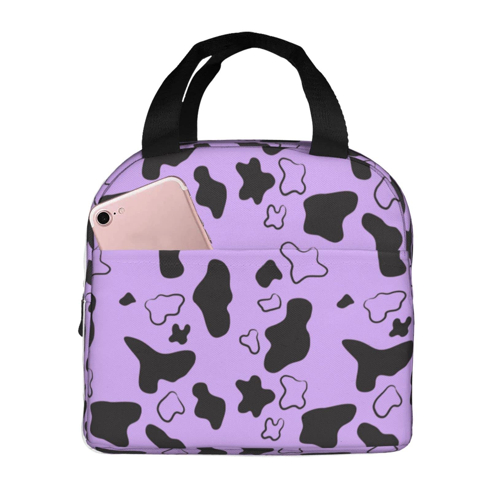 Nadie Borsa termica per il pranzo da donna viola con stampa mucca borsa per il pranzo per uomini adulti scatole per il pranzo a tenuta stagna borsa tote borsa termica per lavoro