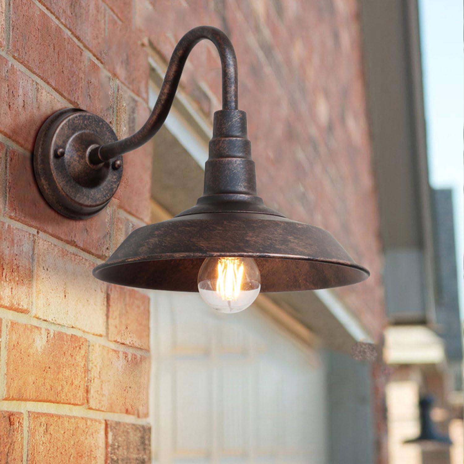 IP54 Lampada da Parete Impermeabile Esterna in Ferro Retro Industriale Collo D'Oca per Agriturismo - Lanterna per Patio Porta