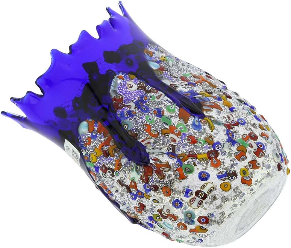Glass Of Venice Murano Glass Millefiori Art Glass Spiky Vase - Blue
