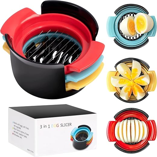 KASQUE Eggs Cutting 3 in 1 Egg Slicer Stainless Steel Egg Cutter Multi Purpose Slicer Kitchen Tool Gadget for Eggs Fruit S...