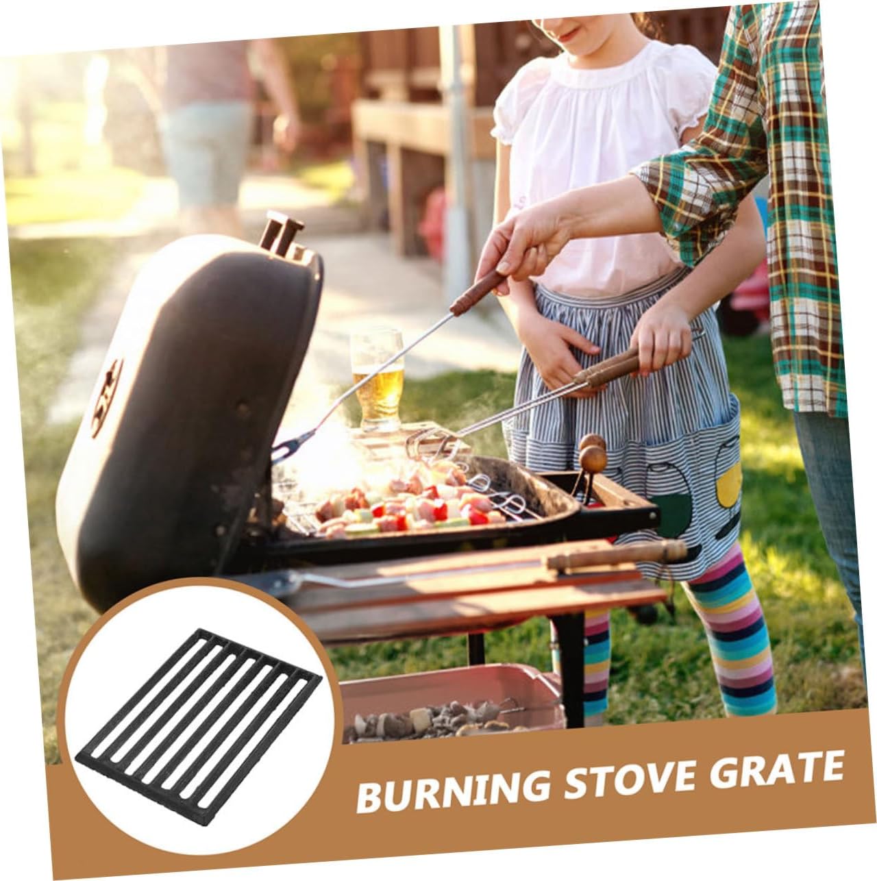 Rectangular Barbecue Grate High-Temperature Resistant Iron Firewood Grate for Outdoor Grilling and Versatile Fireplace Accessory
