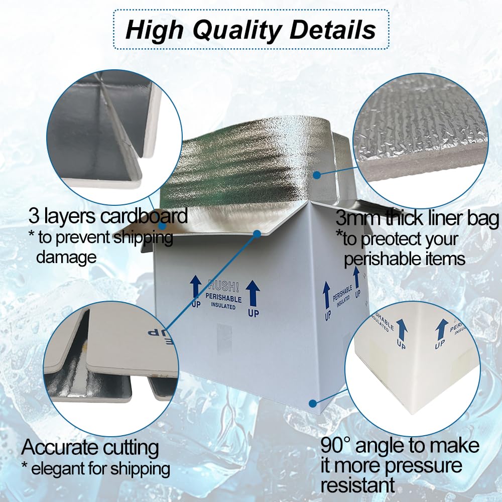 ROTCH Scatole di spedizione isolate con fodere, confezione da 8 pezzi, 48 x 30,5 x 40,6 cm, refrigeratori freddi per alimenti congelati deperibili, bianco (T191216-8L-W)