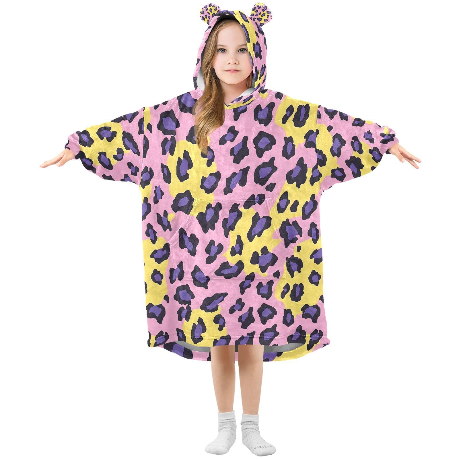 Couverture à capuche violette pour enfants, le cadeau idéal imprimé léopard - 8