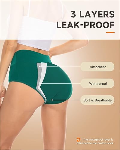 Miniatura 4 de PULIOU Ropa interior para el período para mujer, de cintura alta, de flujo pesado, pantaletas menstruales para adolescentes, de algodón, posparto