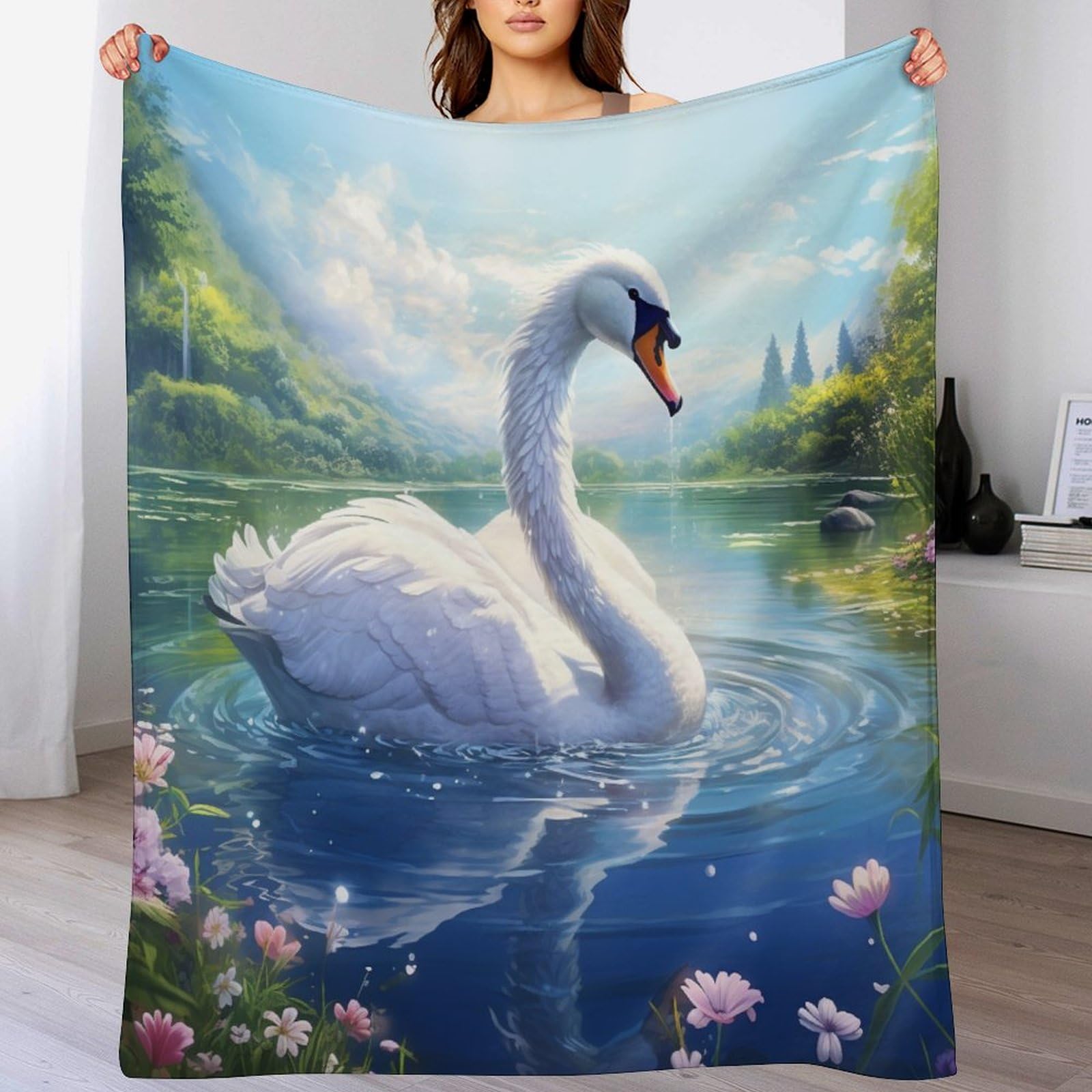 Couverture légère motif cygne pour des soirées cocooning au salon