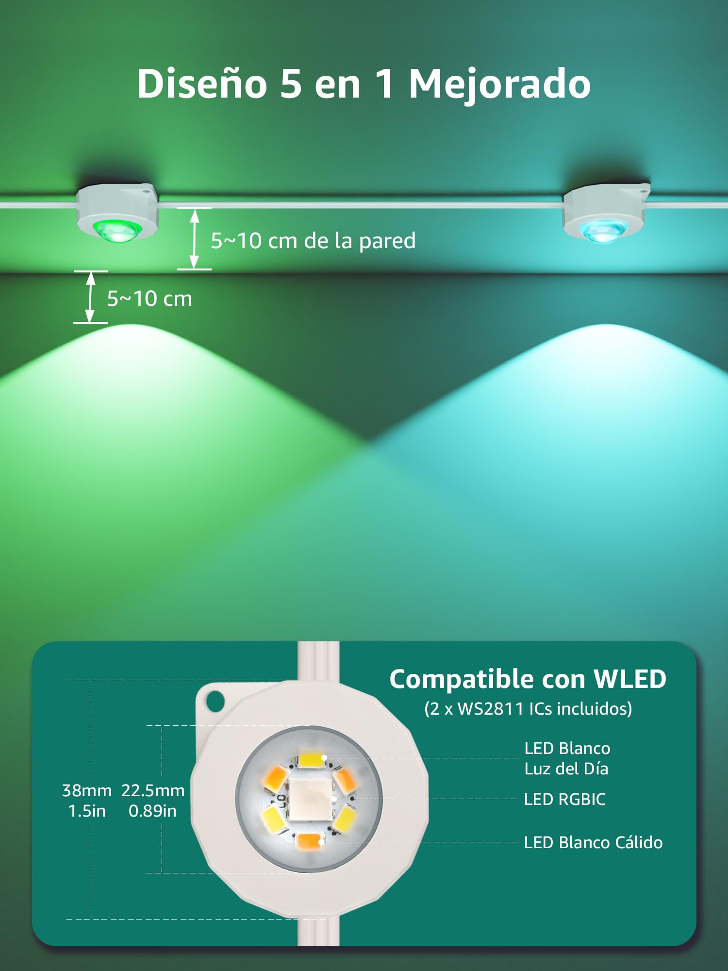Lepro E1 Exteriores Inteligentes para Aleros, 30m 60 LEDs, Luces Ajustable | AI Permanent Outdoor Lights, IP65, RGB IC & Diseñador de Iluminación AI Personalizado, Compatible con Alexa/Google Assistant
