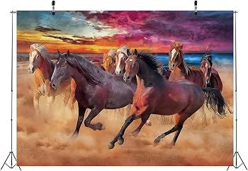 Amazon | Loccor 15 x 10フィート 走る馬 背景布 馬 油絵背景 砂漠の