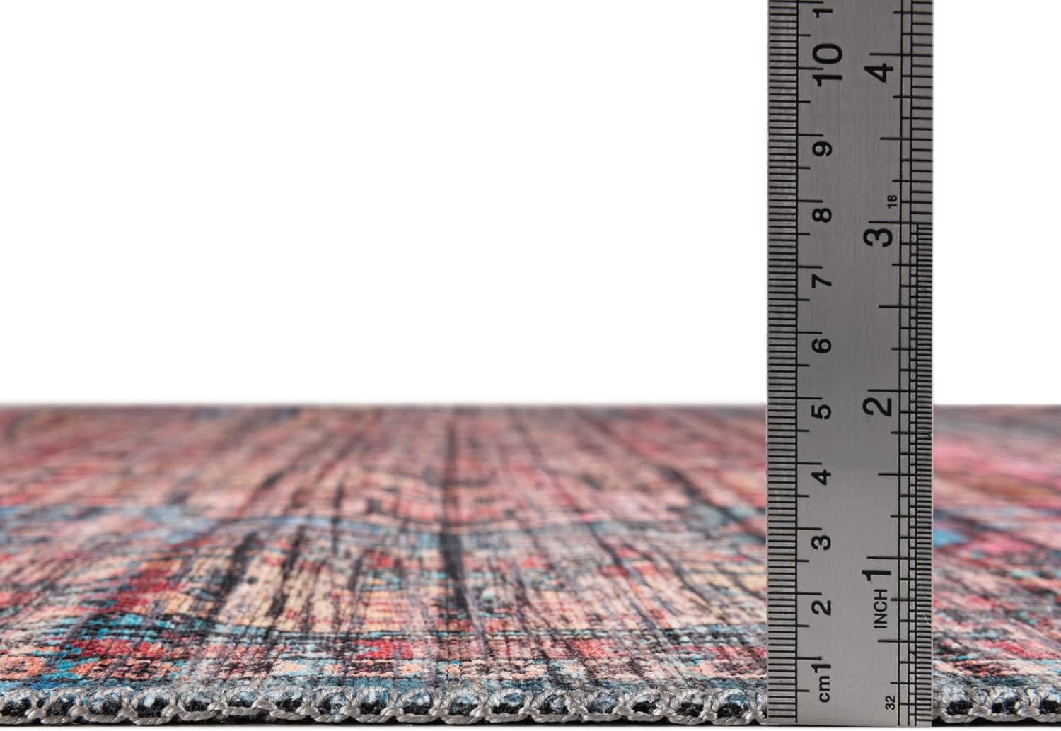 Rugs.com Maahru Collection Washable Rug – 5 Ft Square Blue Low-Pile Rug Perfect for Living Rooms, Kitchens, Entryways