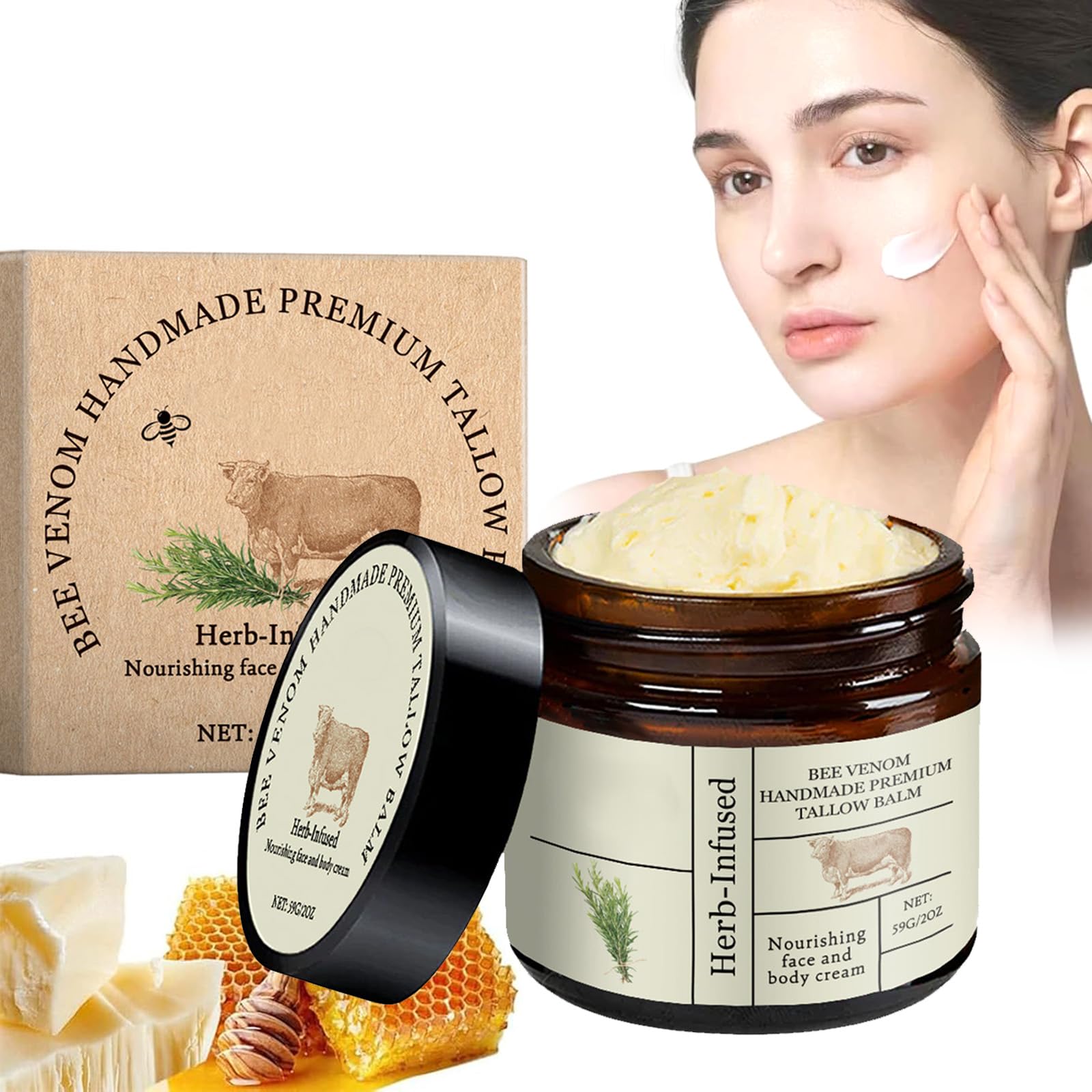 Beef Tallow Moisturizer Tallow Face Moisturizer Fragrance-Free for Sensitive Skin with Grass-Fed Tallow with Organic and Natural Ingredients for Deep Hydration (1)