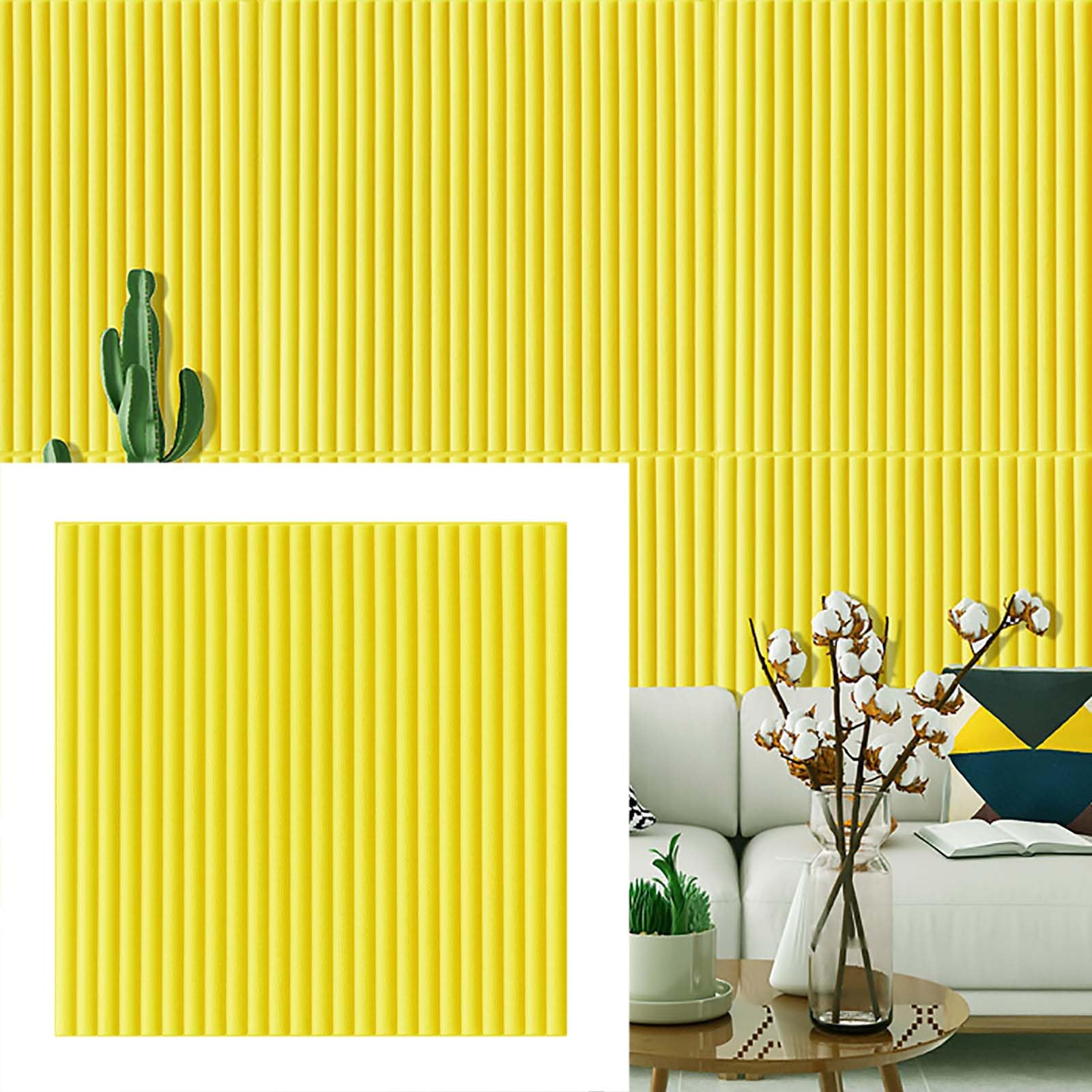 Mousse murale 3D autocollante 70x70cm revêtement papier peint jaune citron lot de 10