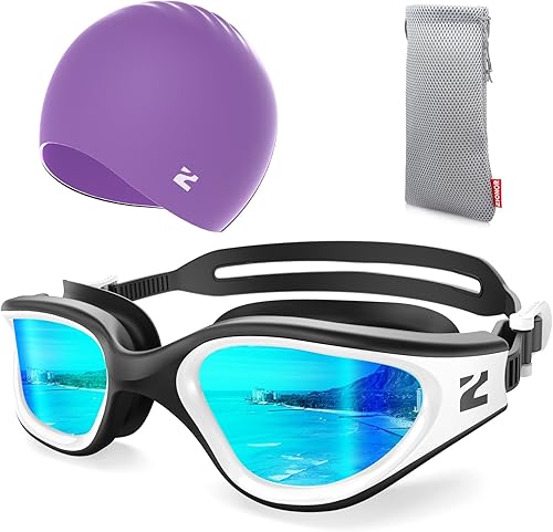 Vista 90 de ZIONOR G1 Lite - Juego de gafas de natación con gorro de natación, cómodas, antivaho para adultos, hombres y mujeres A1 (todo negro+C5 negro),A0