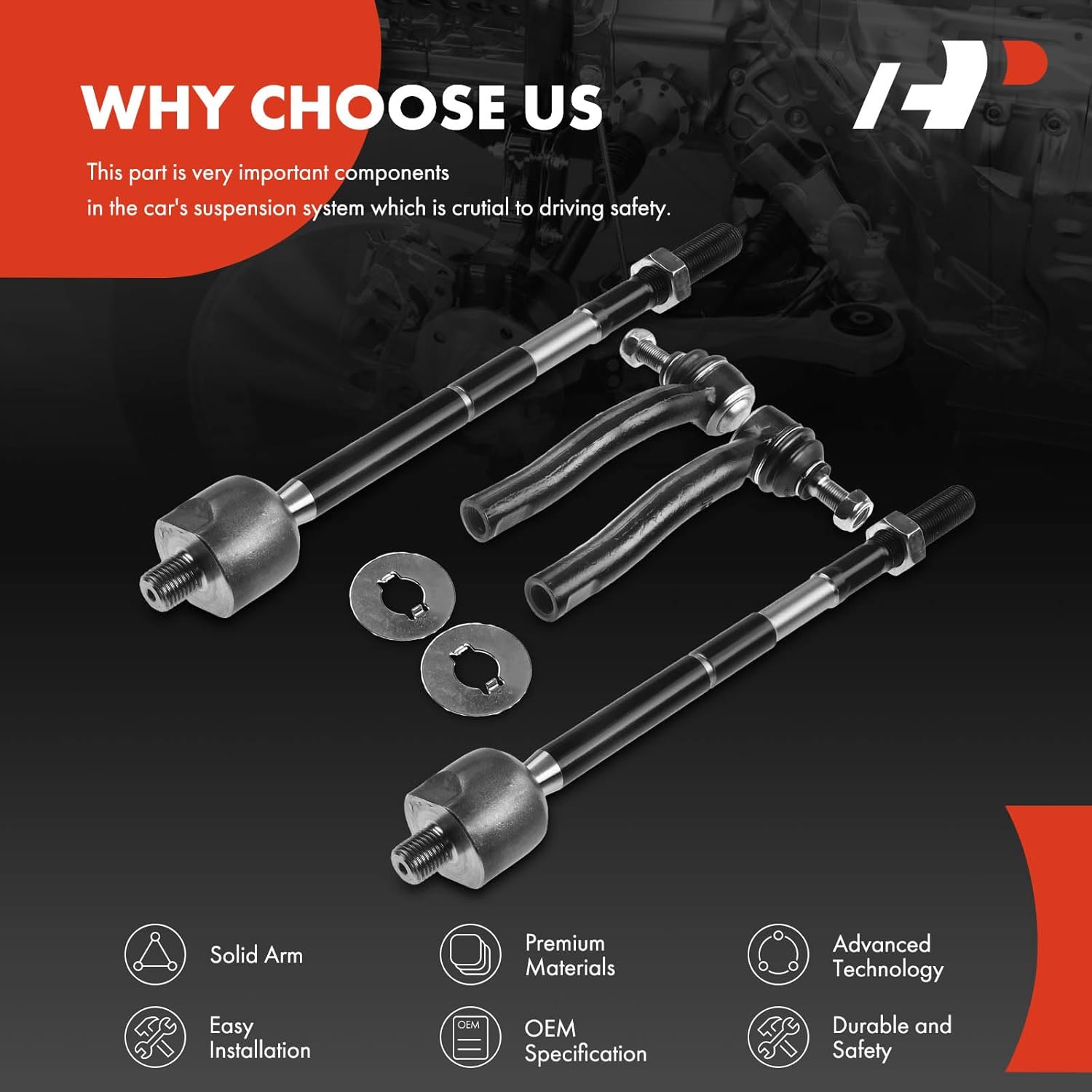 A-Premium Set of 4, Front Inner & Outer Tie Rod End Kit, Compatible with Toyota Corolla 2003 2004 2005 2006 2007 2008