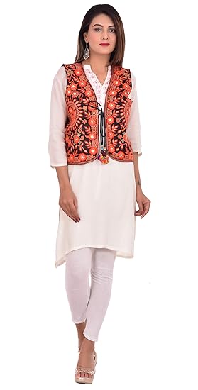 Ethnic Jacket for Women Waist Coat Stylish Cotton Handmade Navratri Traditional Rajasthani Embroidered Mirror Work Gujrati Kutchi Koti for Girls - Bust Size 34-38 Inches