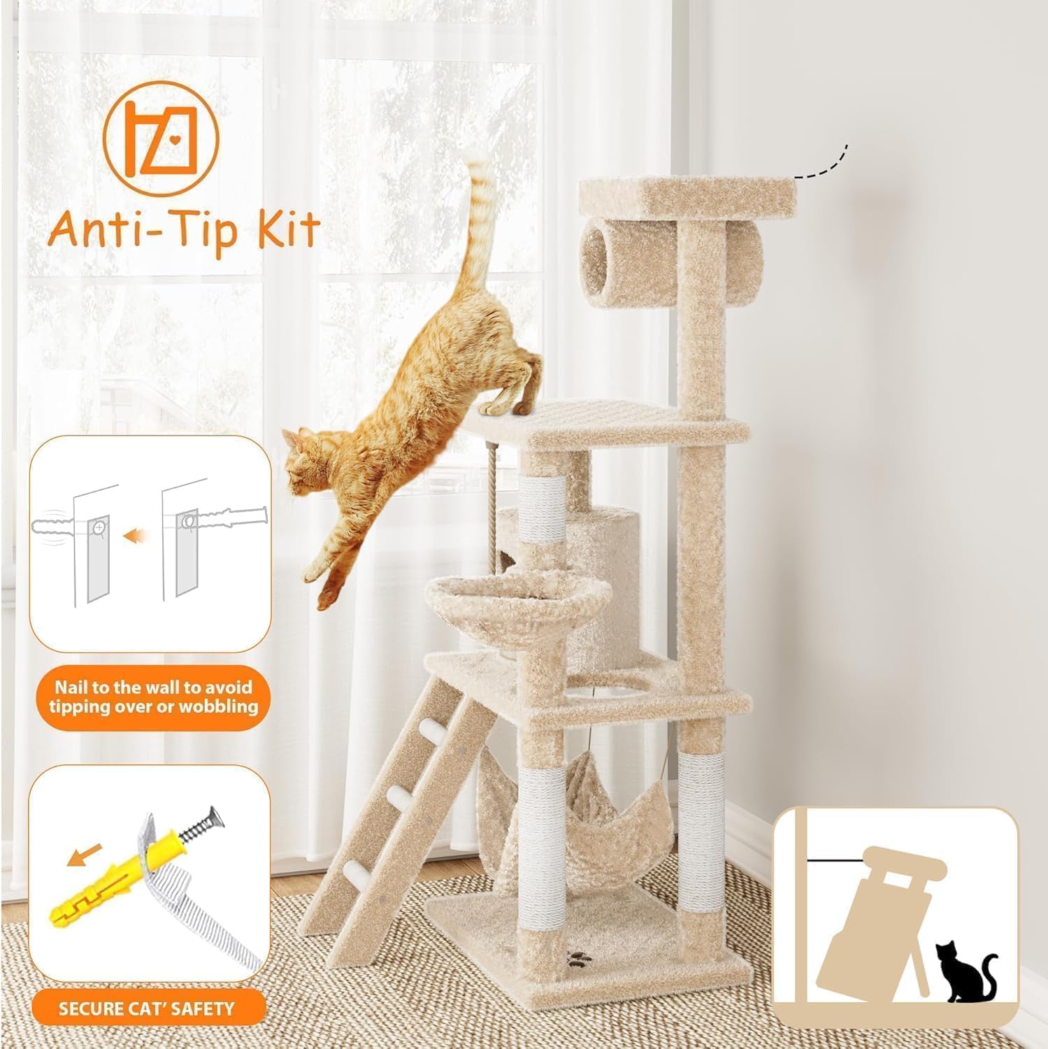 Cat Tree,Multi-Level Large Cat Tree for Large Kitties,Cozy Plush ‌Pussycat Perches,Activity Center with Scratching Posts Stand House Condo with Anti-Tip Kit