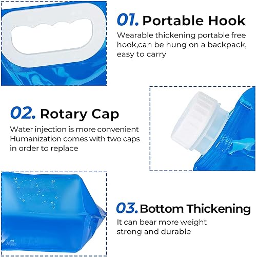 Miniatura 3 de Hakkin Recipiente plegable para tanque de agua, paquete de 4 unidades de 1.3 galones5 L, sin fugas, congelable, portátil, sin BPA, jarra de