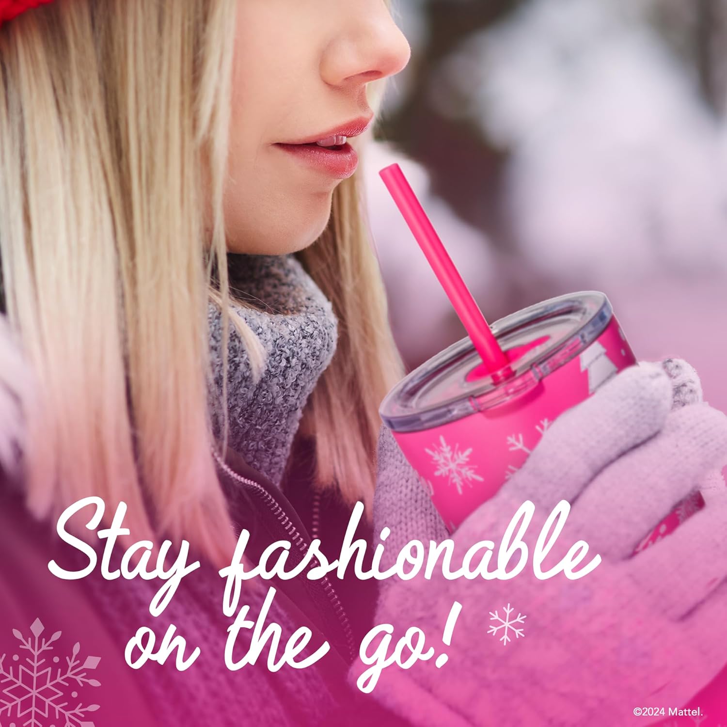 Dragon Glassware x Barbie Vacuum Insulated Stainless Steel Tumbler with Lid and Straw - Festive Holiday Travel Coffee Tumbler Cup to Keep Drinks Hot or Cold, Fits Cup Holders - Christmas Theme - Image 6
