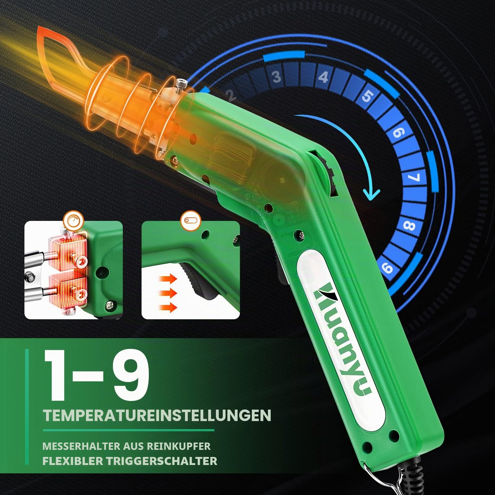 Huanyu Elektrisches Heißmesser-Schaumschneider mit 4 Klingen Seilkürzer Stoffschneider Polystyrol-Schneidwerkzeug 50-600℃, 100W tragbares Schneid-Set für Schwamm, Stoff, Gurte, KT-Platten, Faser