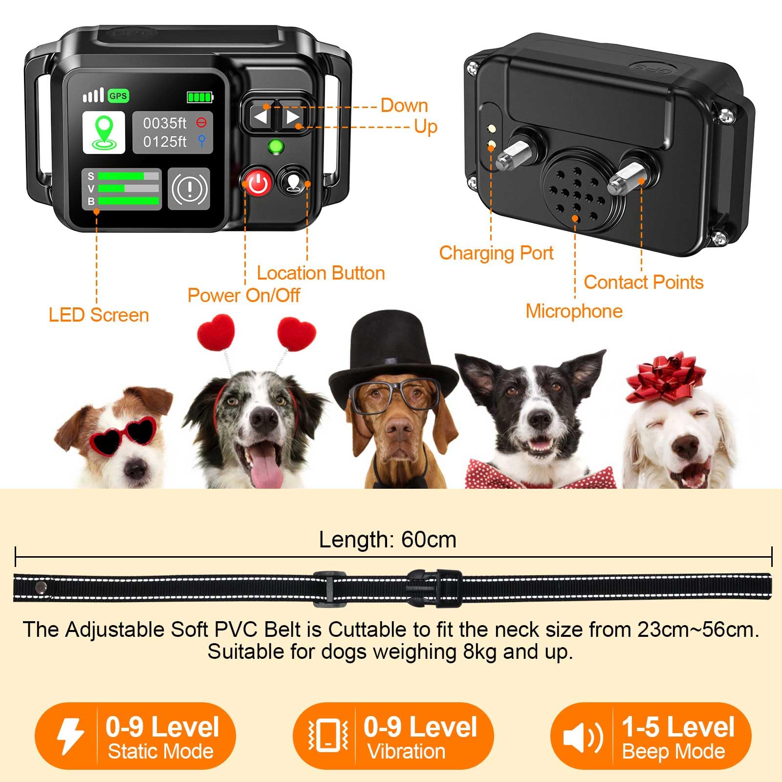 Système de clôture de Chien sans Fil GPS-Clôture de Chien électrique avec Technologie de Satellite électrique GPS, Gamme de système de clôture pour Animaux de Compagnie 20~2000m, 3 Modes imperméable