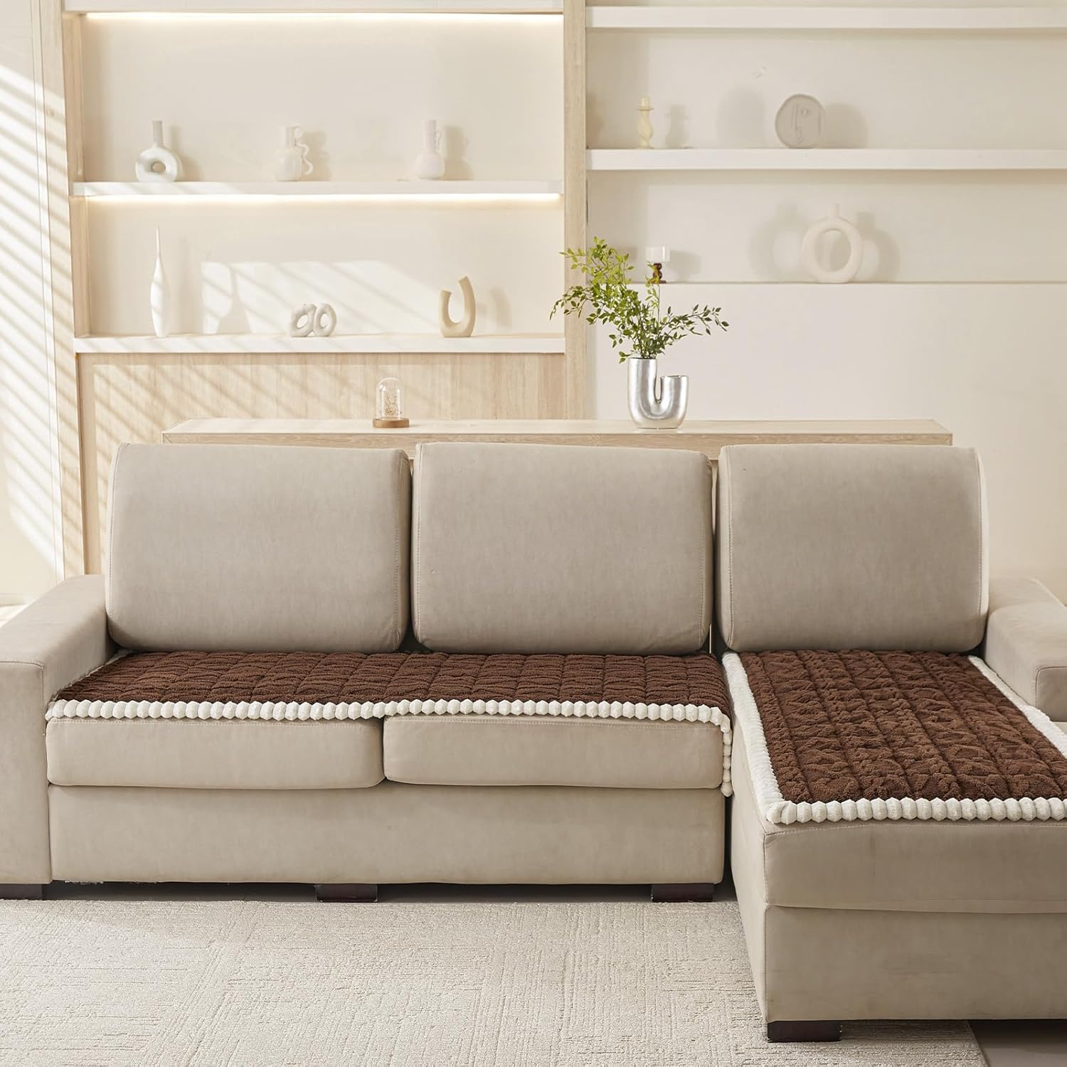 HANDONTIME Funny Fuzzy Couch Covers for Pets Washable Jacquard Geometric Dog Sofa Cover Plush Couch Protector for Dogs Non-Slip Durable Comfortable Pet Furniture Cover (Chocolate, 27.6" x 70.9") - Image 5