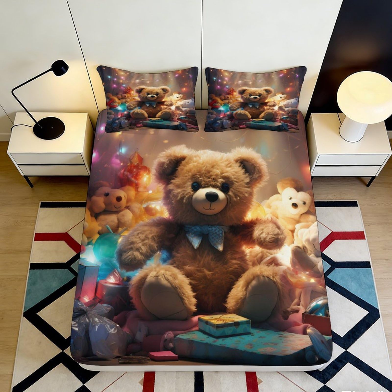 3D Printed Teddy Bear Fitted Sheet Microfiber Soft Brown Plush Toy Bedroom Decor Mattress Cover for All Ages 200x200x25cm