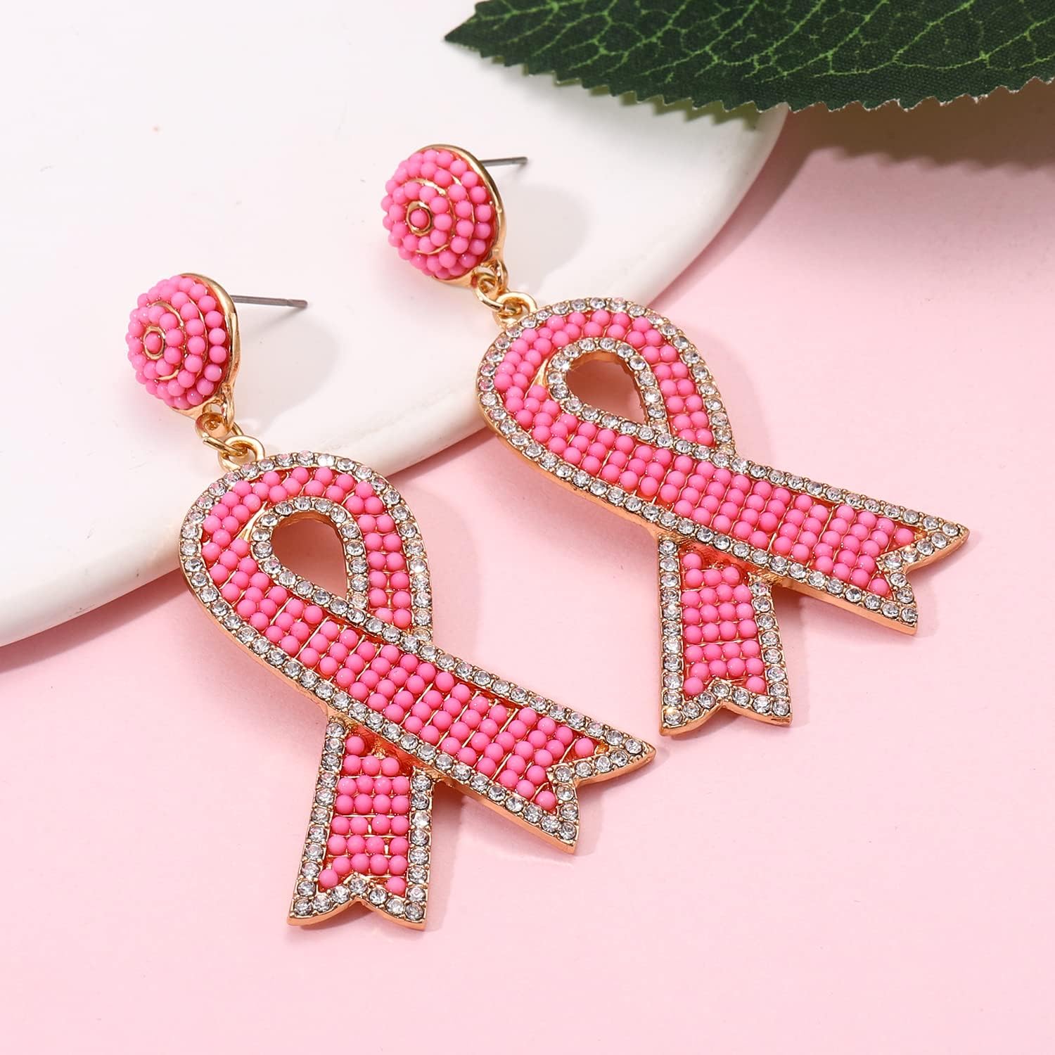 Breast Cancer Awareness Earrings Beaded Pink Ribbon Earrings for Women Statement Drop Dangle Earrings Breast Cancer Survivor Gifts - Image 6