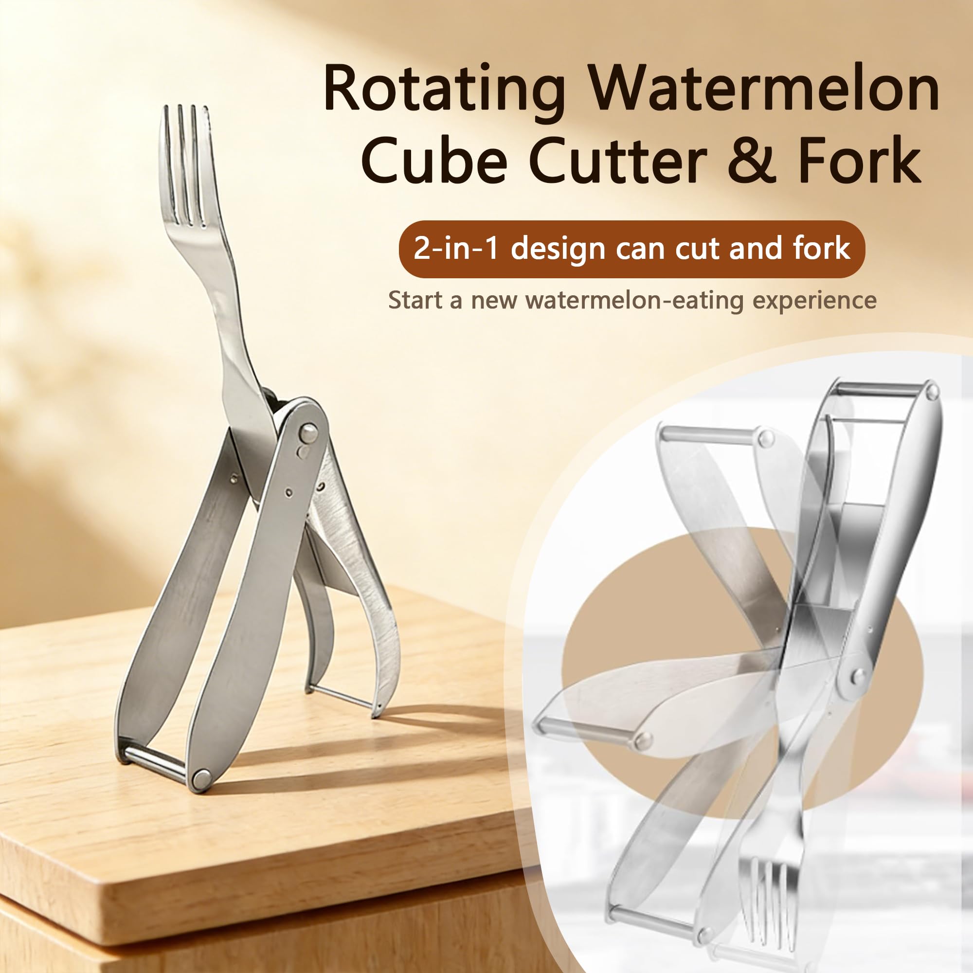 Watermelon Cutter, 2-in-1 Stainless Steel Fruit Cutter, Dual Head Watermelon Fork Slicer Tool, Summer Fruit Cutting Kitchen Gadget for Home(1PACK) — Amazon image 2