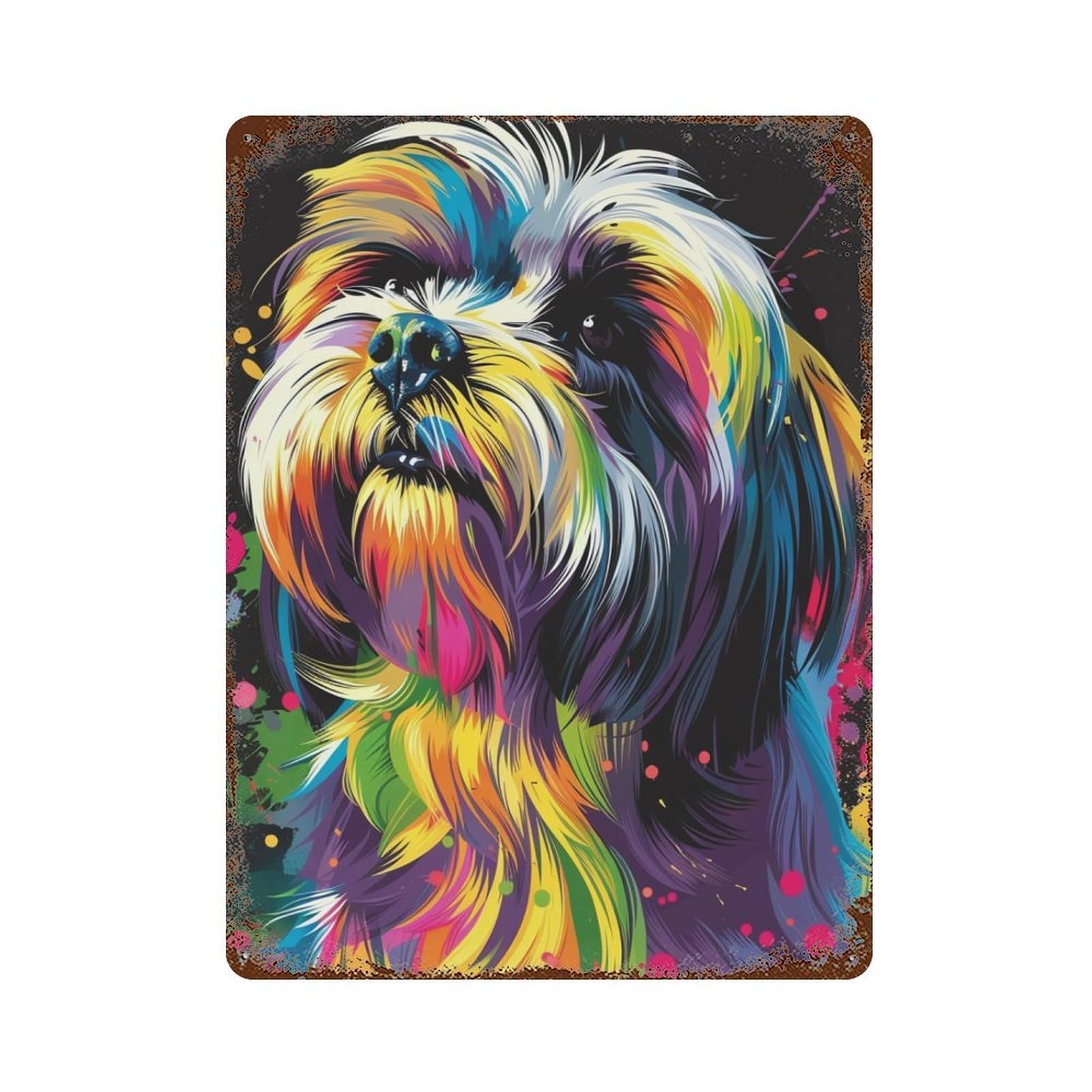 Colorful Dog Art Print-44 Aged Metal Wall Plaque 15.7"x11.8", Classic Wall Plaque for Garage, Pub Or Kitchen