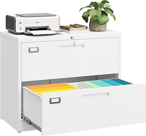 Miniatura 10 de SISESOL Archivador lateral de 2 cajones con cerradura, archivador lateral negro, archivadores horizontales de metal, archivadores de dos cajones