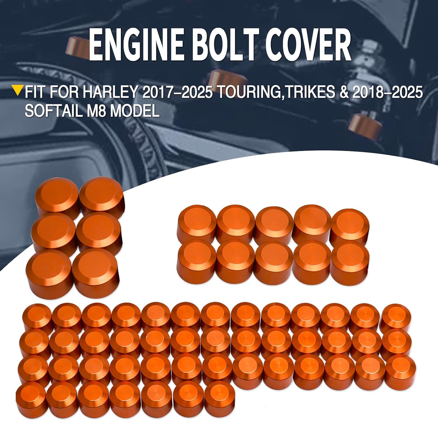 Bolt Covers Caps Engine Head Bolt Toppers Cap Kit Fit for Harley 2017-2025 Touring Street Glide Road Glide Road King Electra Glide Trikes 2018-2025 Softail Breakout Fat Boy FXBB (Orang)