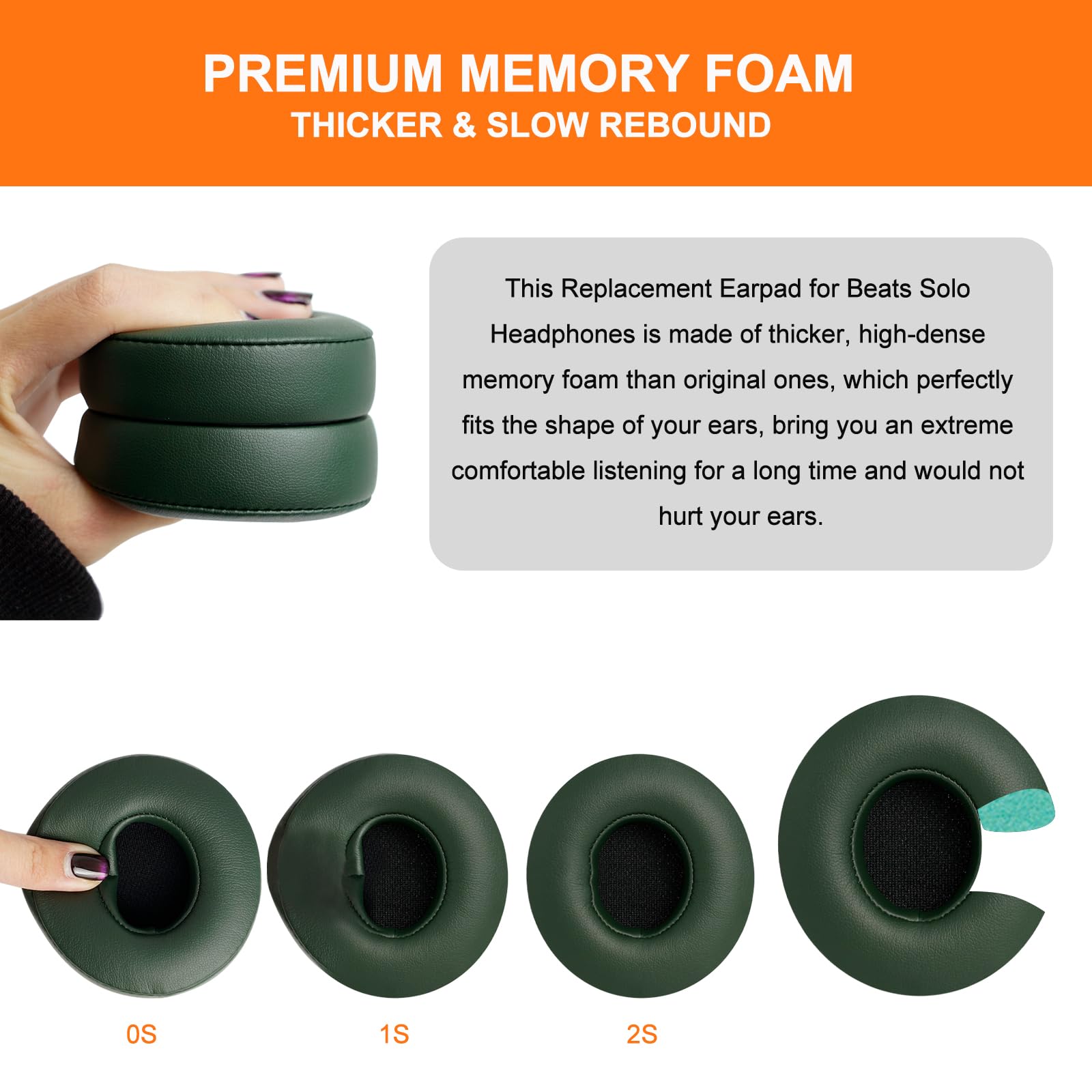 GVOEARS - Almohadillas de repuesto para auriculares inalámbricos Beats Solo 2/3 con cable con espuma viscoelástica de cuero suave con aislamiento de ruido (verde negruzco)