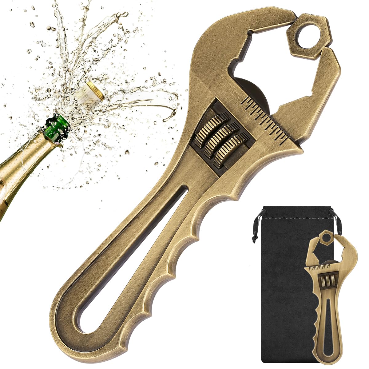 LKKCHER Spanner Bottle Opener, Quirky Mechanics Gift for Men, Dad, Grandad, Fathers Day Birthday Christmas Gifts for Mechanics & DIY Fans, Bronze Bar Tool with Gift Bag
