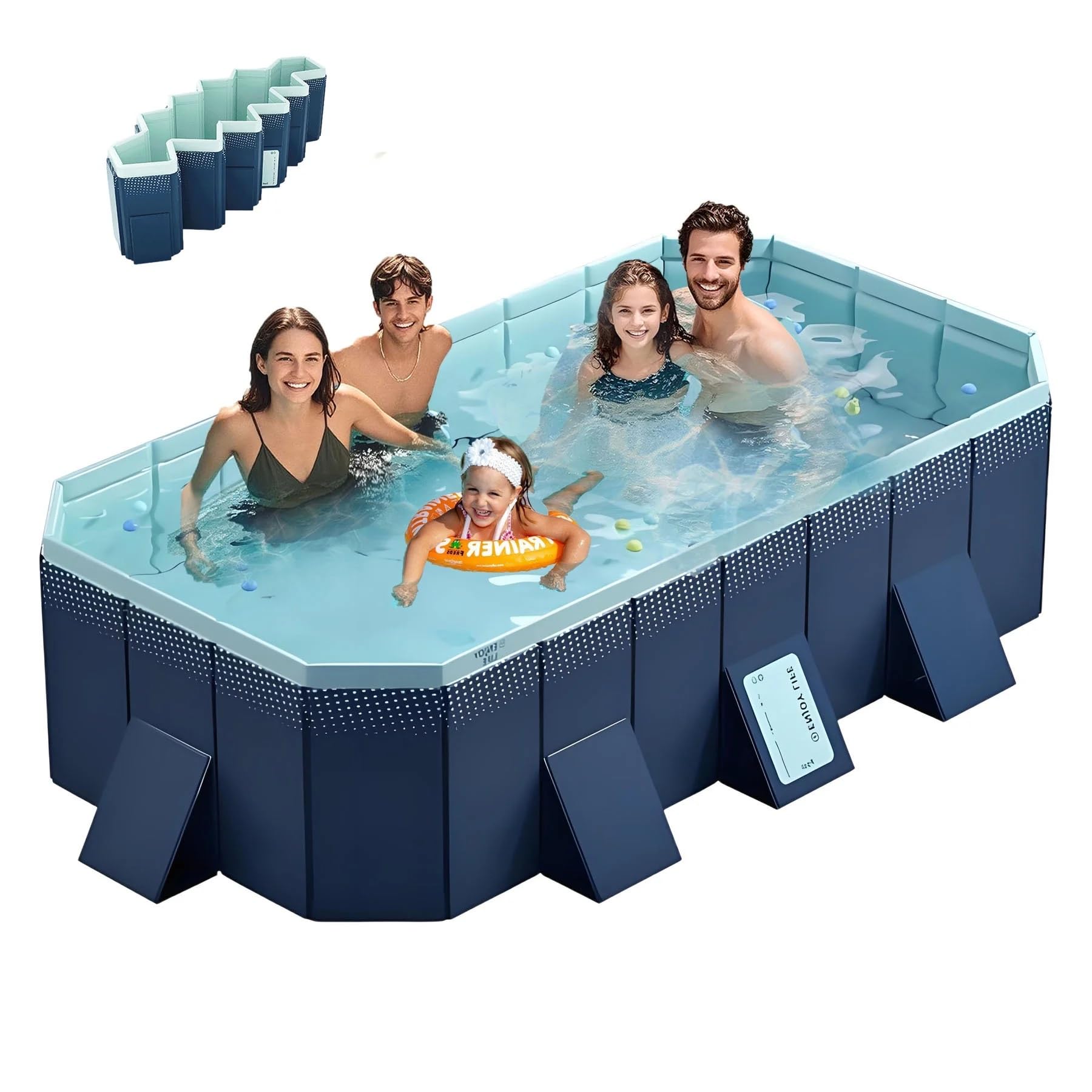 Foldable Non-Inflatable Kids' and Adults' Outdoor Swimming Pool Hard Plastic Shell Kid Pool for Backyard Dog Pools (113" x 66" x 20")