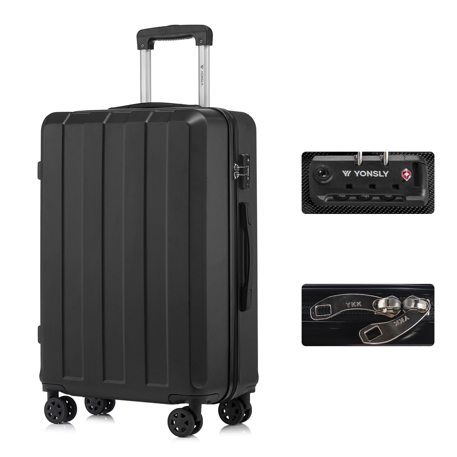 yonsly Koffer Suitcase, Trolley Reisekoffer, Rollkoffer Handgepäck mit 4 Rollen 360°, ABS Hartschalen, Sicherheitsschloss, Weicher Gummigriff, 210D-Futter