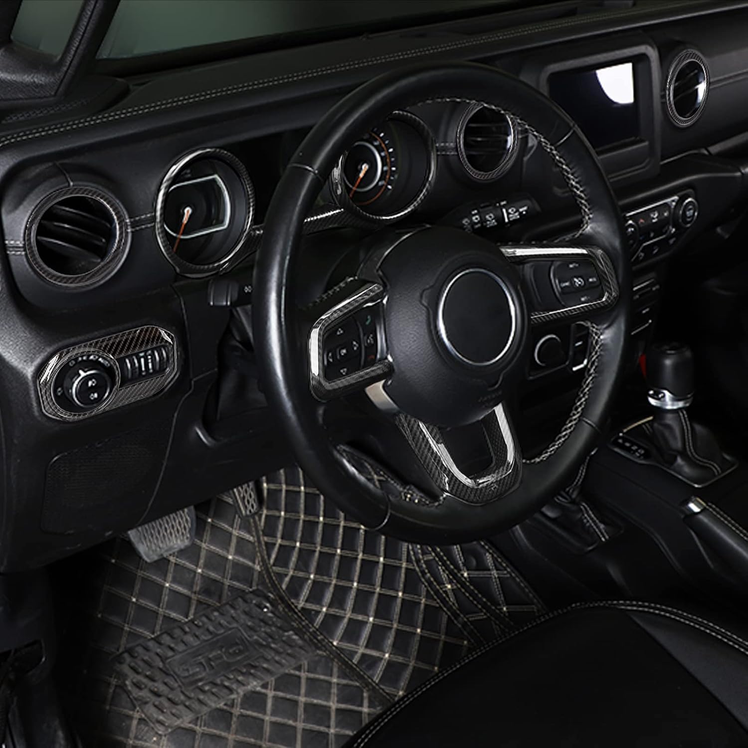 CheroCar 21PCS Full Set Interior Decoration Trim Kit for 2018-2026 Jeep Wrangler JL JLU & Gladiator JT Steering Button Frame, Air Conditioning Vent, Reading Light, Speaker (Carbon Fiber)