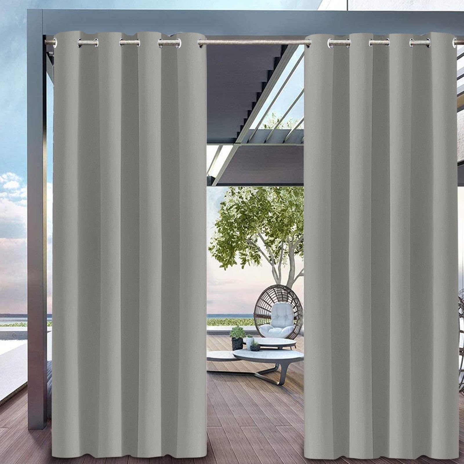 Hiseng Tende Gazebo per Esterno Impermeabili, Tende da Esterno con Occhielli Tenda per Balcone Idrorepellente 1 Pezzo Tenda Oscurante da Esterno Termica per Giardino (180x243cm,Grigio Chiaro