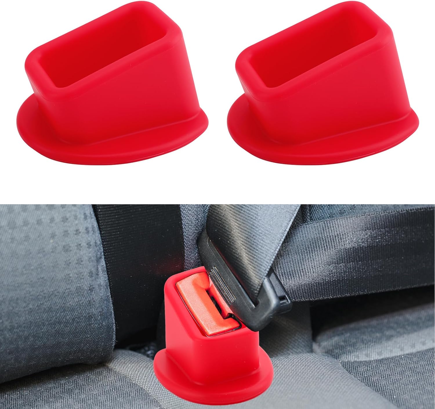 2PCS Seat Belt Buckle Holder, Silicone Car Seatbelt Buckle Booster (Black) | Safetybelt Fixer Protector, Makes Receptacle Stand Upright & Stable for Kids Elder, Universal Vehicle Interior Accessories