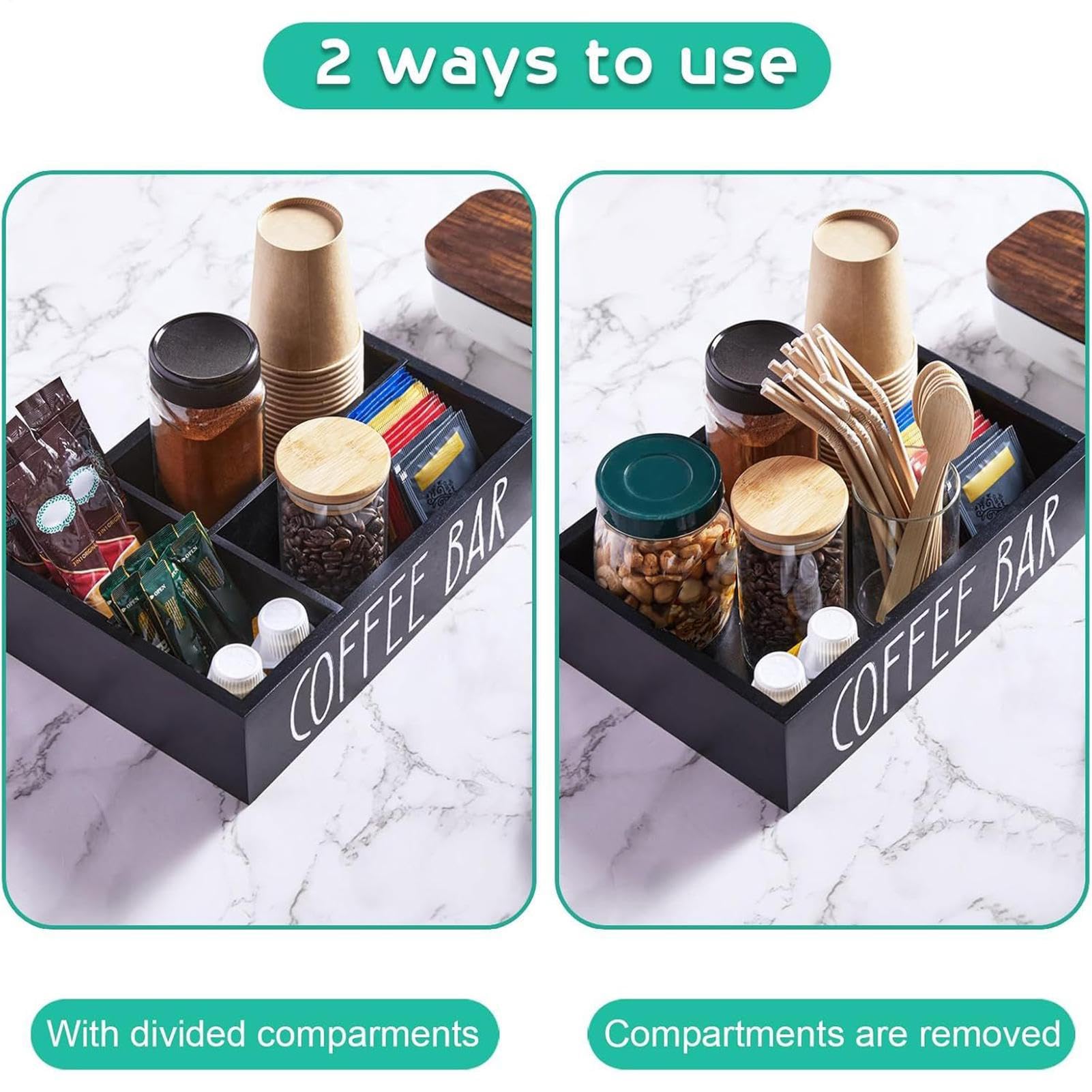 Generico Organizer Da Banco - Contenitore Caffe In Legno Con Ripiano - Organizers Per Cialde, Bustine The E Zucchero - Contenitore Per Accessori Per Ufficio, Casa, Cucina, Bar, Lounge E Hall Di Hotel
