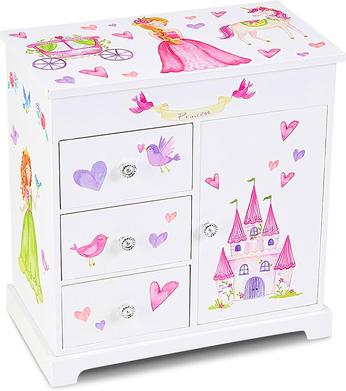 Jewelkeeper Joyero para niñas con 3 cajones - Joyero musical de princesa con muñeca giratoria y melodía de baile del hada de ciruela de azúcar - Regalos apreciados para niños - 9,5 x 7,75 x 9,5 pulgadas