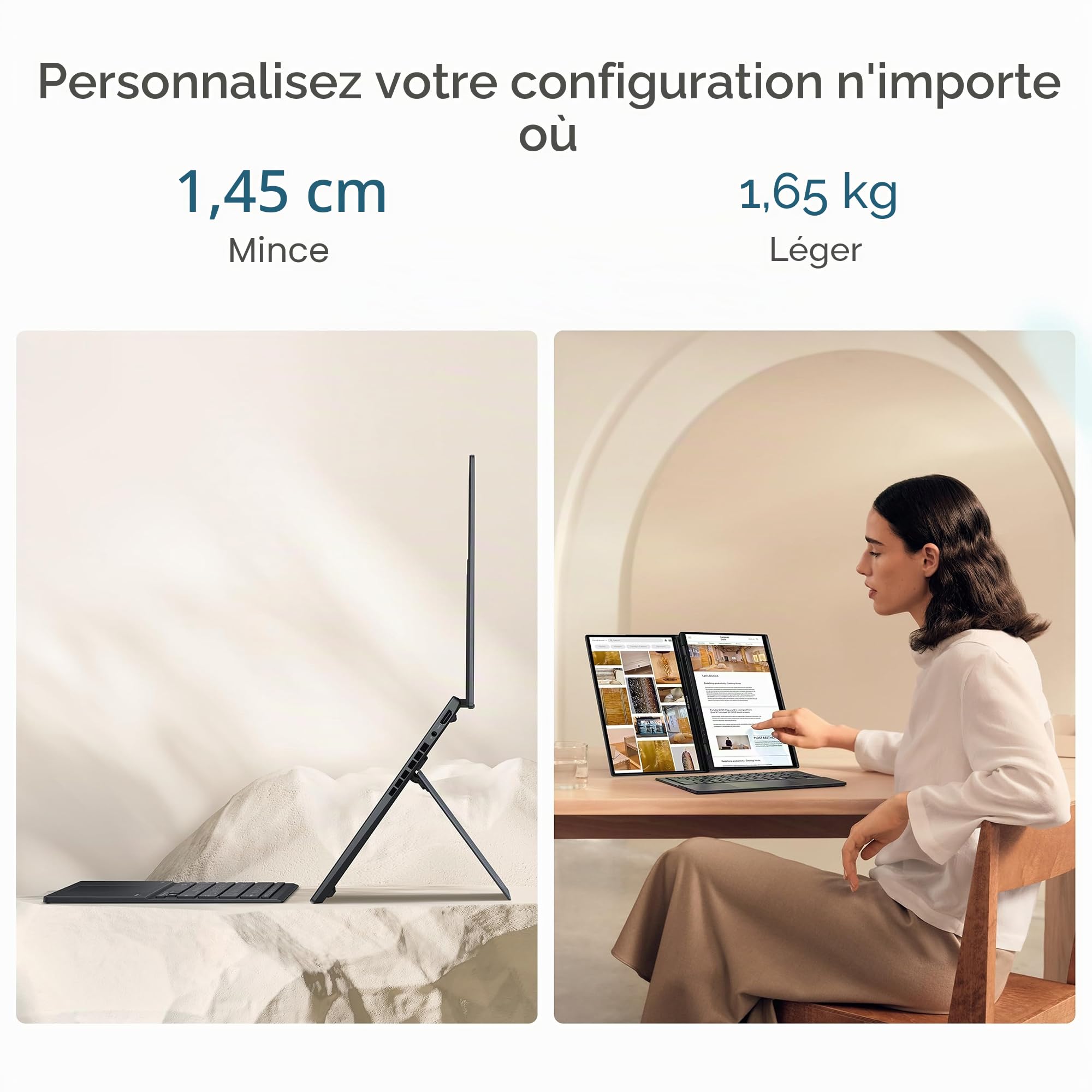 ASUS Ordinateur portable Zenbook Duo, double écran tactile OLED 3K 120 Hz, certifié Intel Evo, Core Ultra 9 285H, Intel Arc, 32 Go de RAM, 1 To SSD, Windows 11, gris encrier