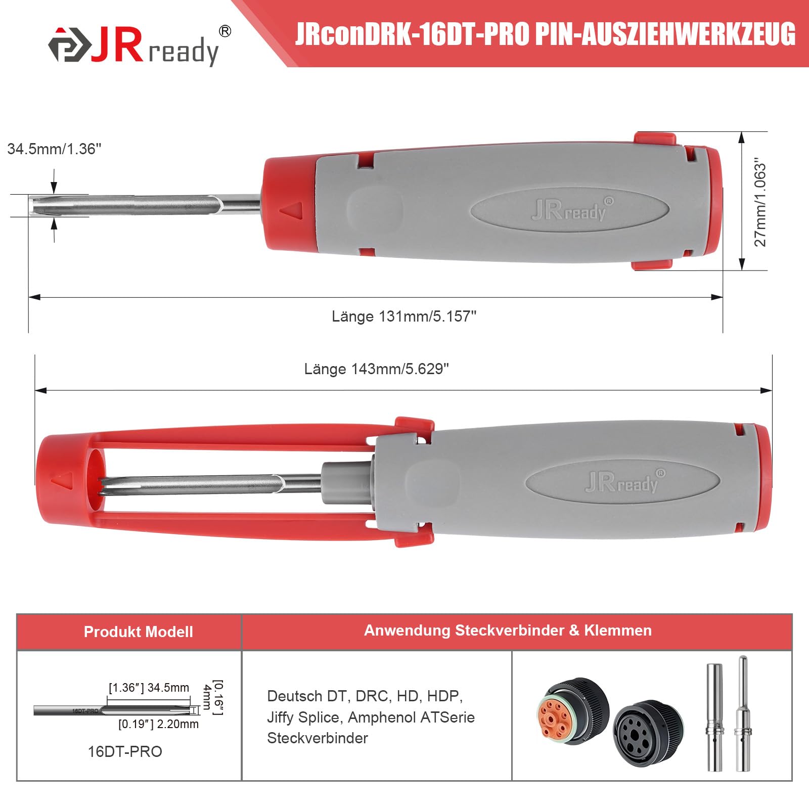JRready JRconDRK-16DT-PRO strumento di sblocco nuovo aggiornamento con custodia protettiva per tedesco DT, DRC, HDP20, HD30, HD10, Jiffy Splice, Amphenol at Series 16# Contatto