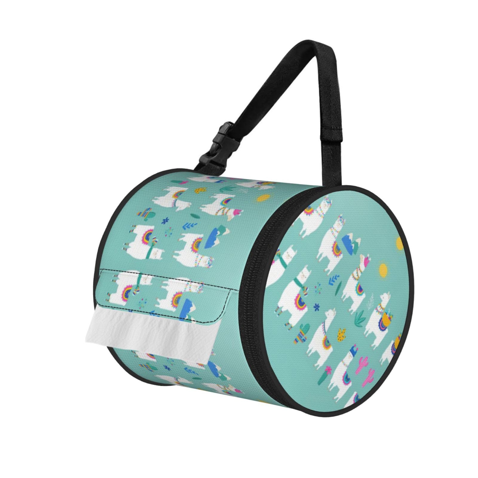 Alpaca Llama Printed Roll Paper Carrier Bag, Foldable Oxford Cloth Tissue Case for Camping Hiking Backpack