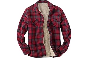 WUAI Men's Casual Warm Sherpa Fleece Lined Plaid Flannel Shirt Jacket -...