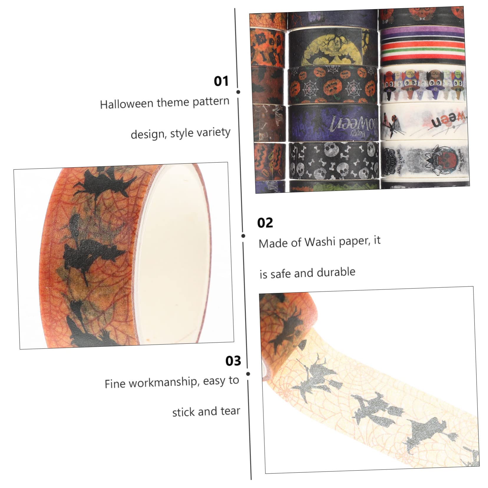 TEHAUX 120piezas Cintas Washi De Halloween Decorativas De Diseño Festivo para Manualidades Diarios y Tarjetas Adhesivas y Ecológicas