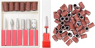 ANRUI Professional Nail Art Drill Bits and Sanding Bands Sets, Electric Nail Drill Machine Bits for Acrylic Nails with 6 Bits, 1 ceramic drill Bit and 50pcs Sanding Bands 120 Grit